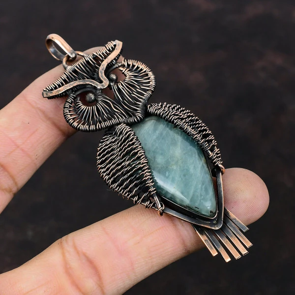 Aquamarine Pear Blue Handmade Copper Wire Wrapped Pendant