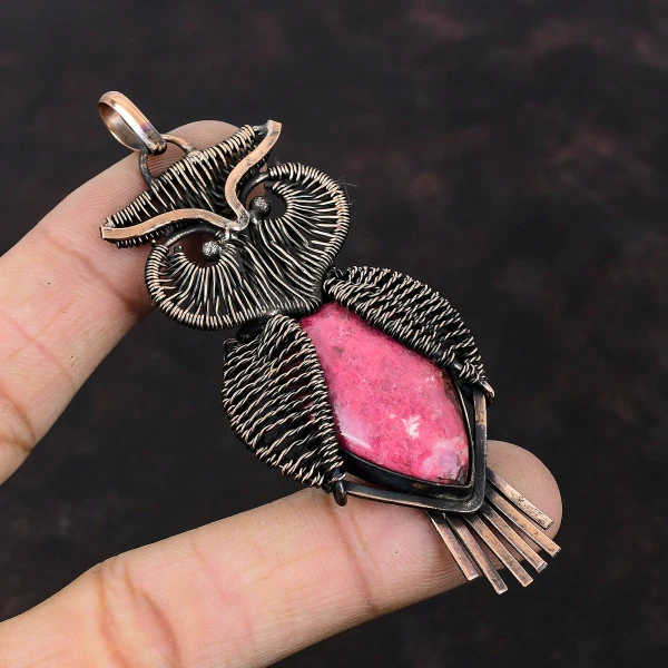Thulite Pear Pink Handmade Copper Wire Wrapped Pendant