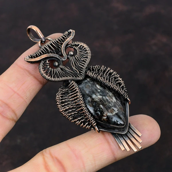Astrophyllite Pear Black Handmade Copper Wire Wrapped Pendant