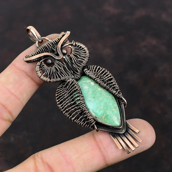 Variscite Pear Green Handmade Copper Wire Wrapped Pendant