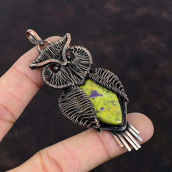 Stichtite Pear Green Handmade Copper Wire Wrapped Pendant