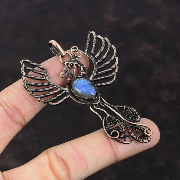 Labradorite Pear Blue Handmade Copper Wire Wrapped Pendant