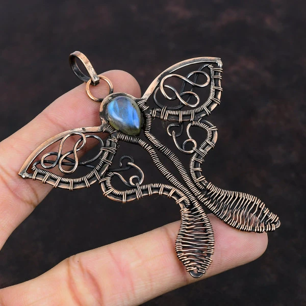 Labradorite Pear Blue Handmade Copper Wire Wrapped Pendant