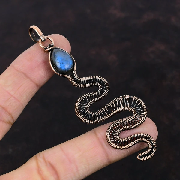 Labradorite Pear Blue Handmade Copper Wire Wrapped Pendant