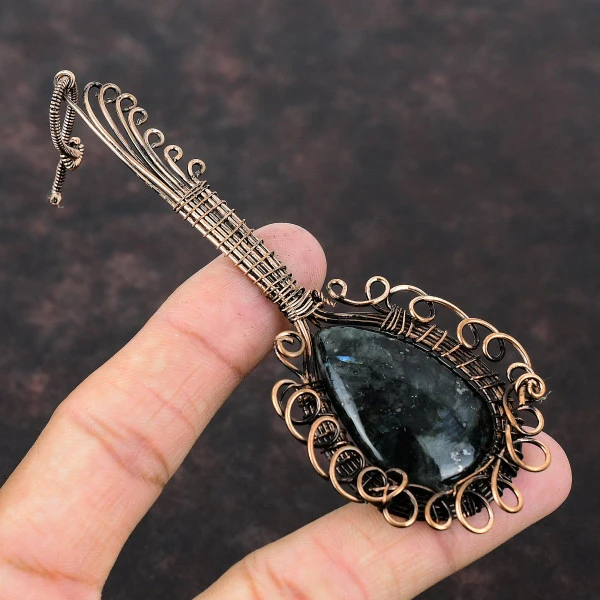Labradorite Pear Gray Handmade Copper Wire Wrapped Pendant