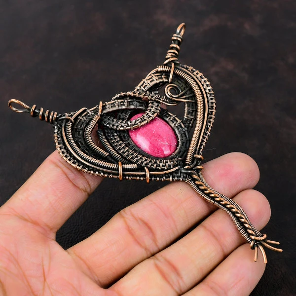 Thulite Oval Pink Handmade Copper Wire Wrapped Pendant