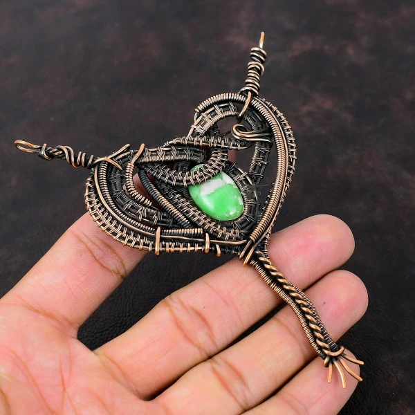 Variscite Oval Green Handmade Copper Wire Wrapped Pendant