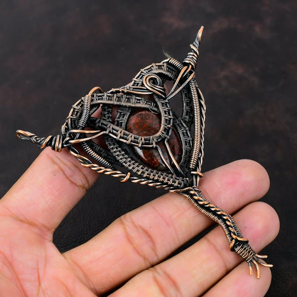 Red Snakeskin Jasper Oval Red Handmade Copper Wire Wrapped Pendant