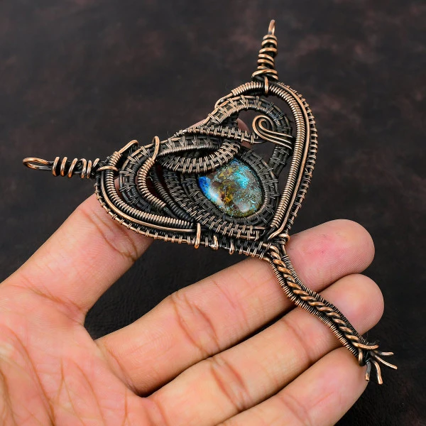 Shattuckite Oval Blue Handmade Copper Wire Wrapped Pendant