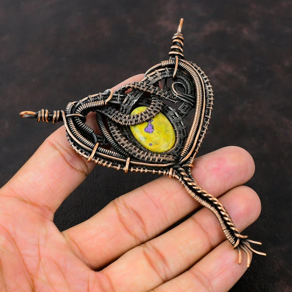 Stichtite Oval Green Handmade Copper Wire Wrapped Pendant