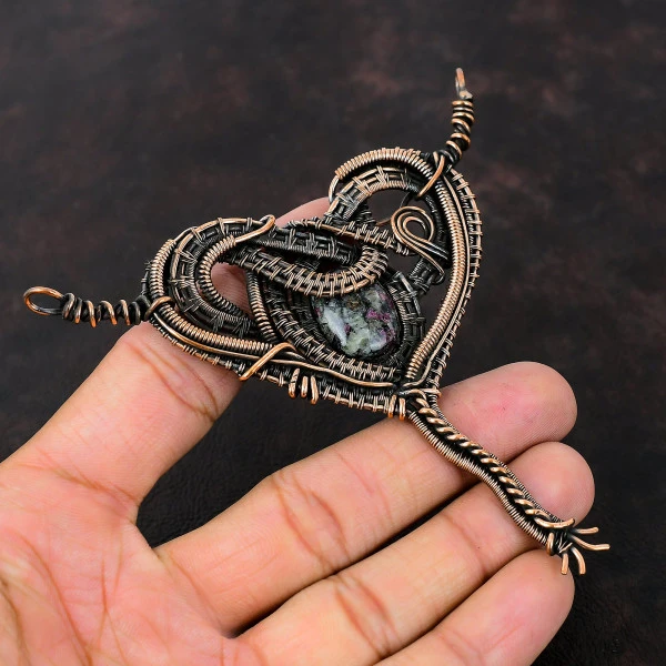 Eudialyte Oval Black Handmade Copper Wire Wrapped Pendant