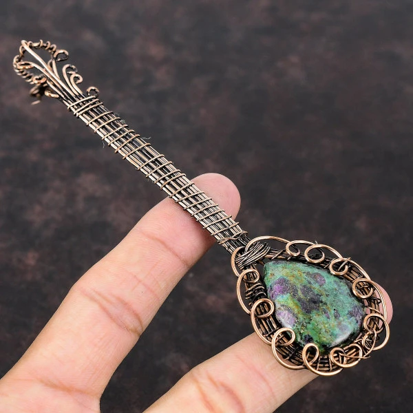 Ruby Fuchsite Pear Green Handmade Copper Wire Wrapped Pendant
