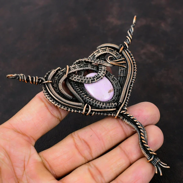 Phosphosiderite Oval Purple Handmade Copper Wire Wrapped Pendant