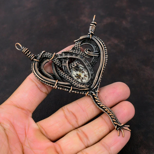 Astrophyllite Oval Brown Handmade Copper Wire Wrapped Pendant