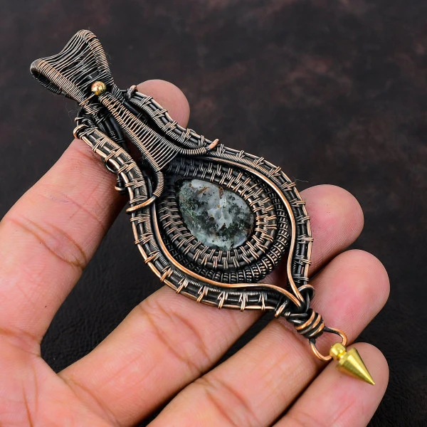 Astrophyllite Pear Black Handmade Copper Wire Wrapped Pendant