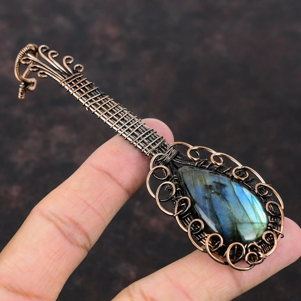 Labradorite Pear Blue Handmade Copper Wire Wrapped Pendant