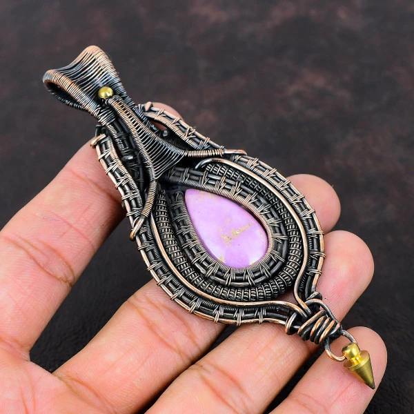 Phosphosiderite Pear Purple Handmade Copper Wire Wrapped Pendant