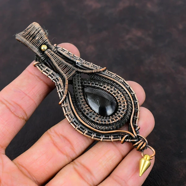 Psilomelane Pear Black Handmade Copper Wire Wrapped Pendant