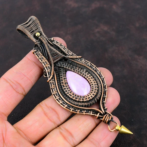 Phosphosiderite Pear Purple Handmade Copper Wire Wrapped Pendant