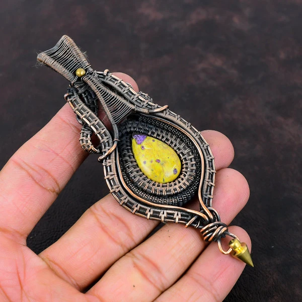 Stichtite Pear Green Handmade Copper Wire Wrapped Pendant