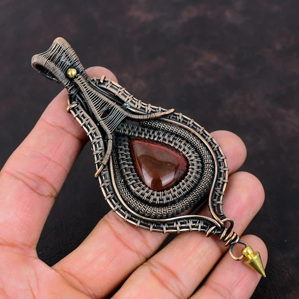 Red Jasper Trillion Red Handmade Copper Wire Wrapped Pendant