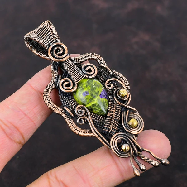 Stichtite Pear Green Handmade Copper Wire Wrapped Pendant