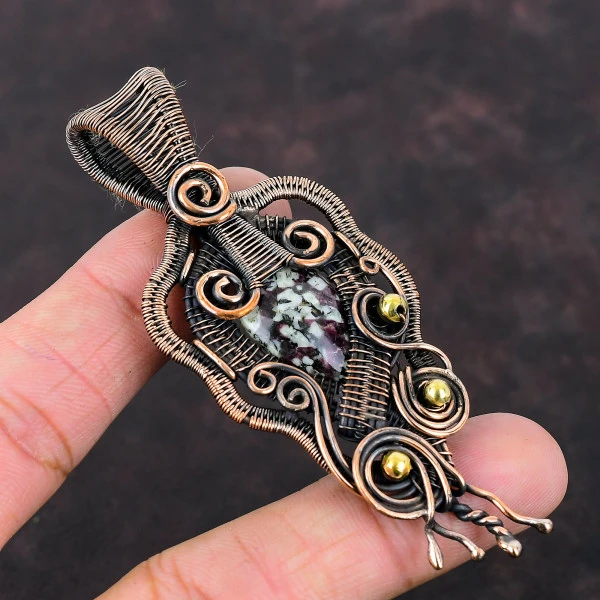 Eudialyte Pear Pink Handmade Copper Wire Wrapped Pendant