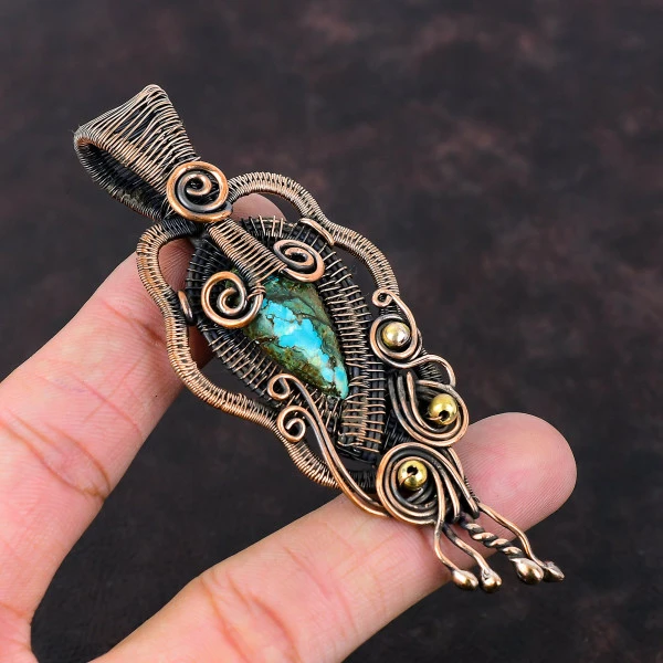 Shattuckite Pear Blue Handmade Copper Wire Wrapped Pendant