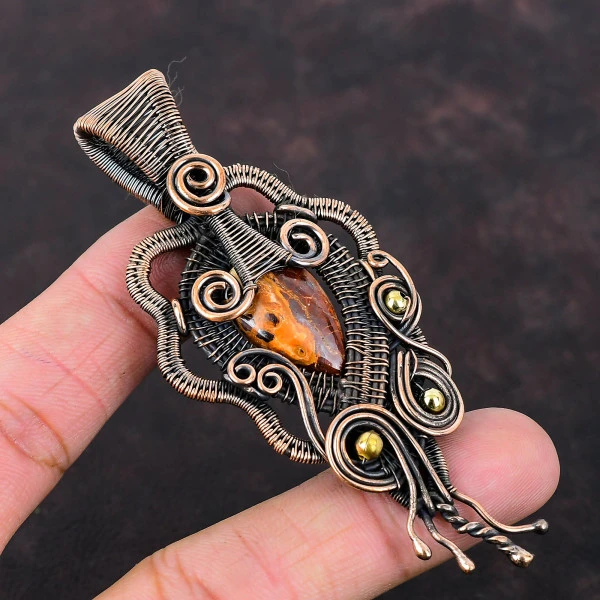 Bauxite Pear Red Handmade Copper Wire Wrapped Pendant