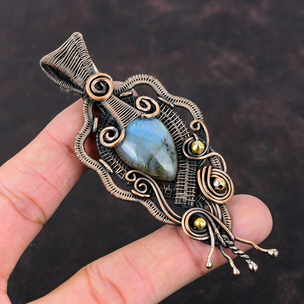 Labradorite Pear Blue Handmade Copper Wire Wrapped Pendant