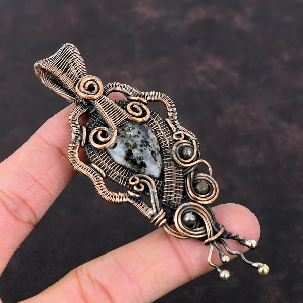 Astrophyllite Pear Black Handmade Copper Wire Wrapped Pendant