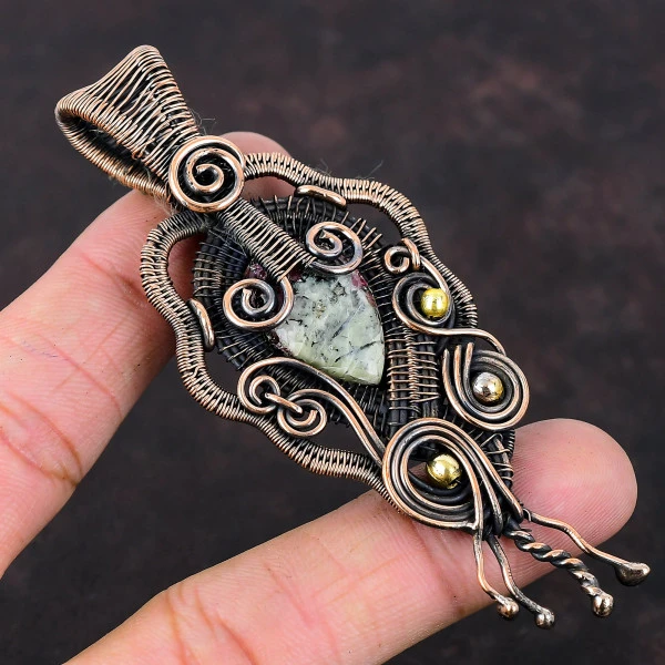 Eudialyte Pear Pink Handmade Copper Wire Wrapped Pendant