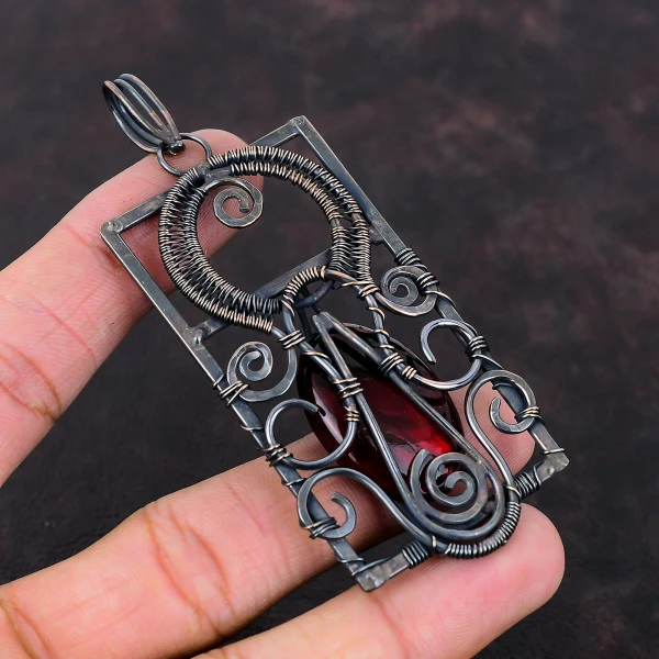 Red Fire Labradorite Oval Red Handmade Copper Wire Wrapped Pendant
