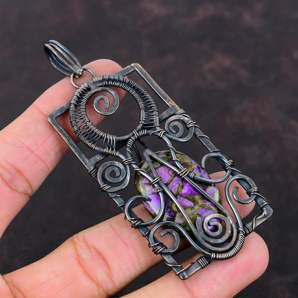 Copper Purpurite Oval Purple Handmade Copper Wire Wrapped Pendant