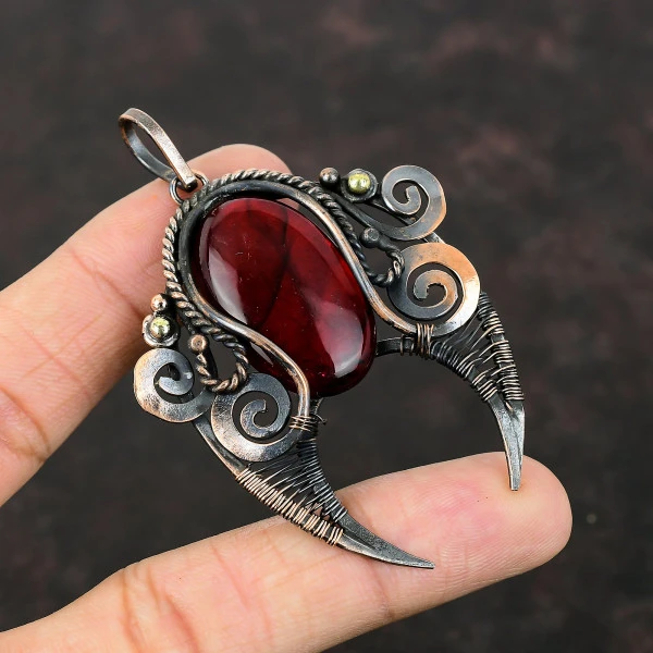 Red Fire Labradorite Oval Red Handmade Copper Wire Wrapped Pendant