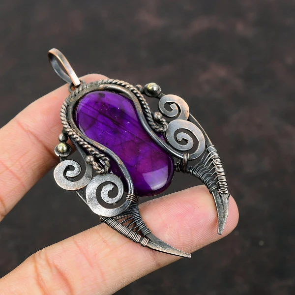 Purple Fire Labradorite Oval Purple Handmade Copper Wire Wrapped Pendant