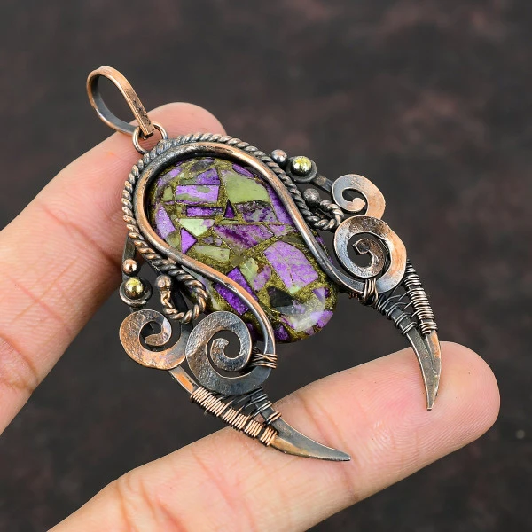 Copper Purpurite Oval Purple Handmade Copper Wire Wrapped Pendant