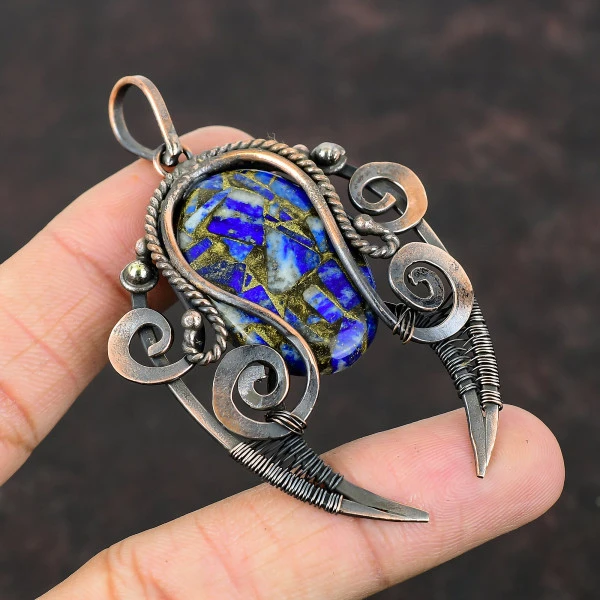 Copper Sodalite Oval Blue Handmade Copper Wire Wrapped Pendant
