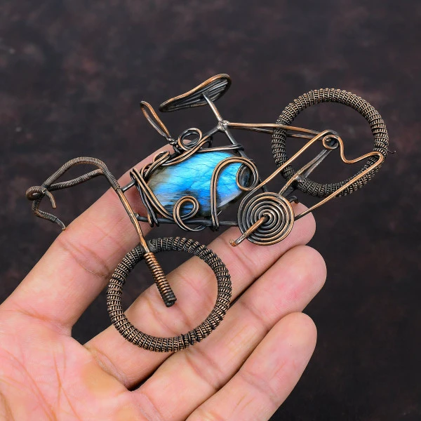 Labradorite Oval Blue Handmade Copper Wire Wrapped Pendant