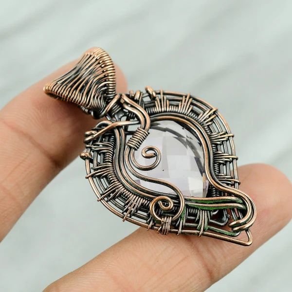 Pink Kunzite Heart Pink Handmade Copper Wire Wrapped Pendant