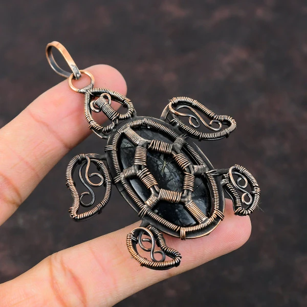 Picasso Jasper Oval Black Handmade Copper Wire Wrapped Pendant