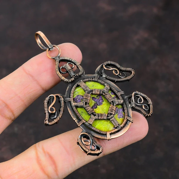 Stichtite Oval Green Handmade Copper Wire Wrapped Pendant