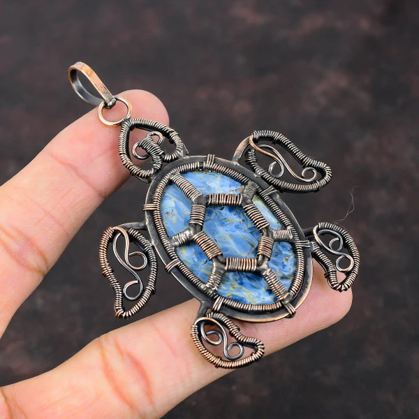Pietersite Oval Gray Handmade Copper Wire Wrapped Pendant