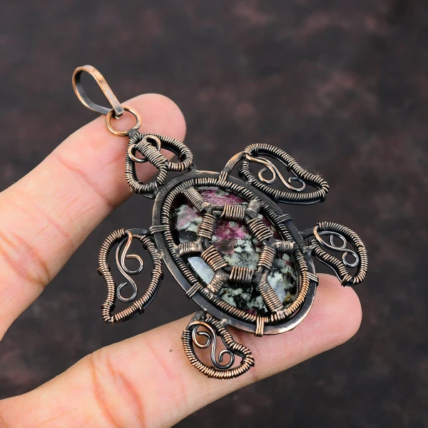 Eudialyte Oval Pink Handmade Copper Wire Wrapped Pendant