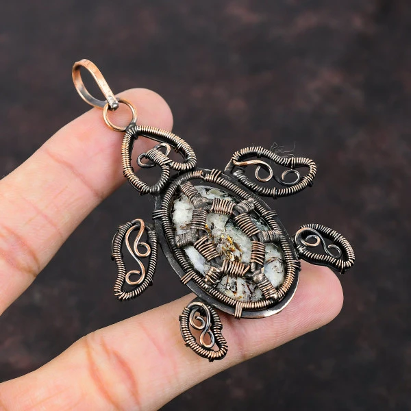 Astrophyllite Oval White Handmade Copper Wire Wrapped Pendant
