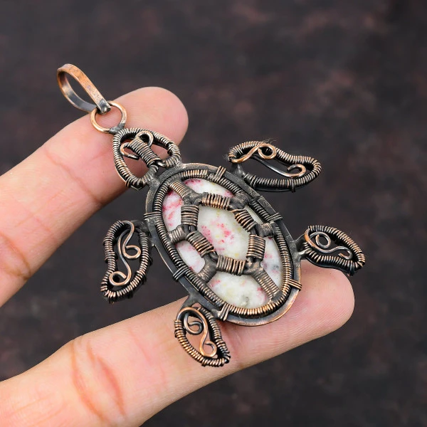 Cinnabar Oval White Handmade Copper Wire Wrapped Pendant