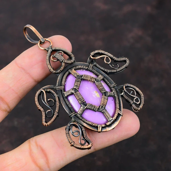Phosphosiderite Oval Purple Handmade Copper Wire Wrapped Pendant