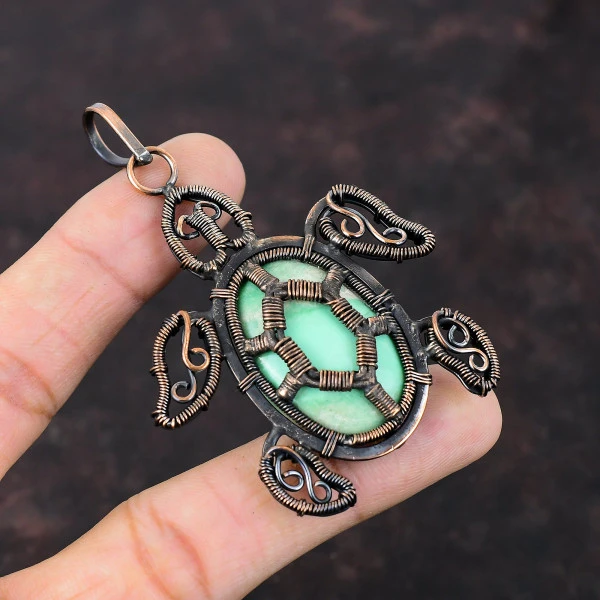 Variscite Oval Green Handmade Copper Wire Wrapped Pendant