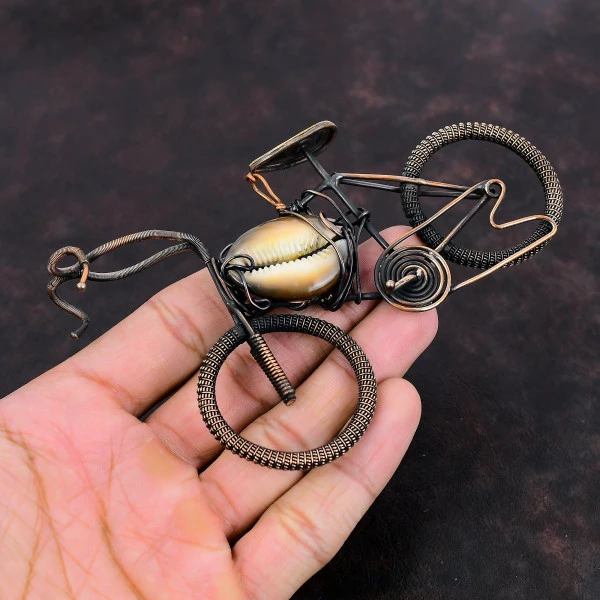 Cowrie Shell Pear Brown Handmade Copper Wire Wrapped Pendant