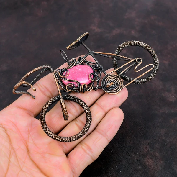 Thulite Oval Pink Handmade Copper Wire Wrapped Pendant